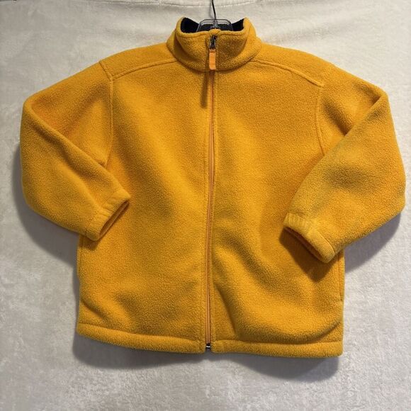 LANDS' END Boy's Yellow Zip Up Fleece Jacket Medium 5/6 PolarTec Aircore-200 - Picture 1 of 16